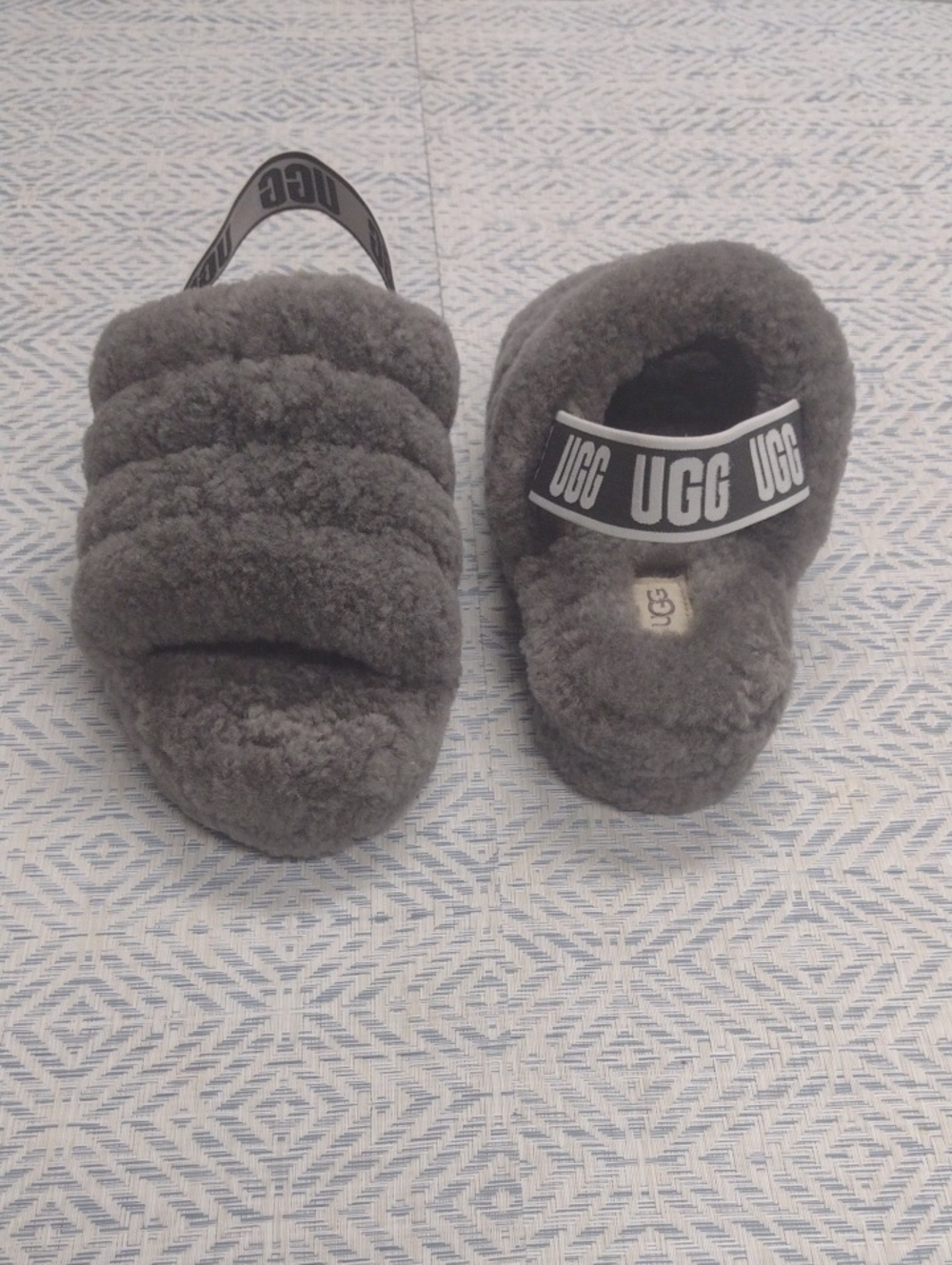 UGG Slippers Fluff Slide with Logo Strap - Gray